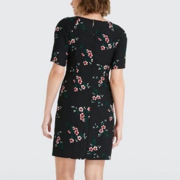 DRAPER JAMES Dress Black Floral Printed Crepe V-Neck Dress Party Cocktail SZ 10 - Picture 2 of 15